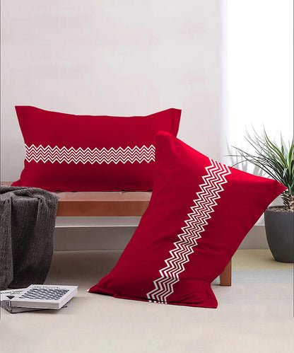 Urban Comfort Pillow Covers Set, Trippy Triangles Red| 144 TC Cotton