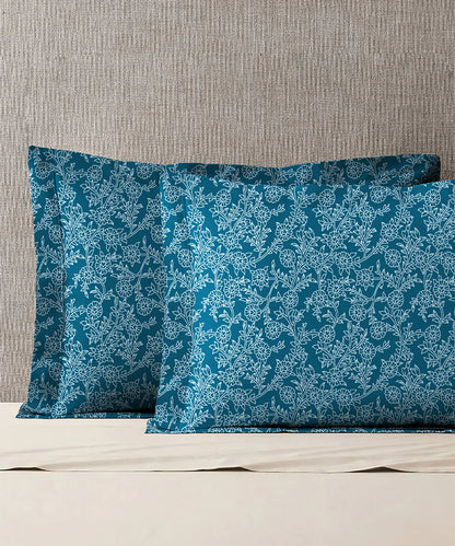 Urban Comfort Pillow Covers Set, Desert Garden Blue|144 TC Cotton