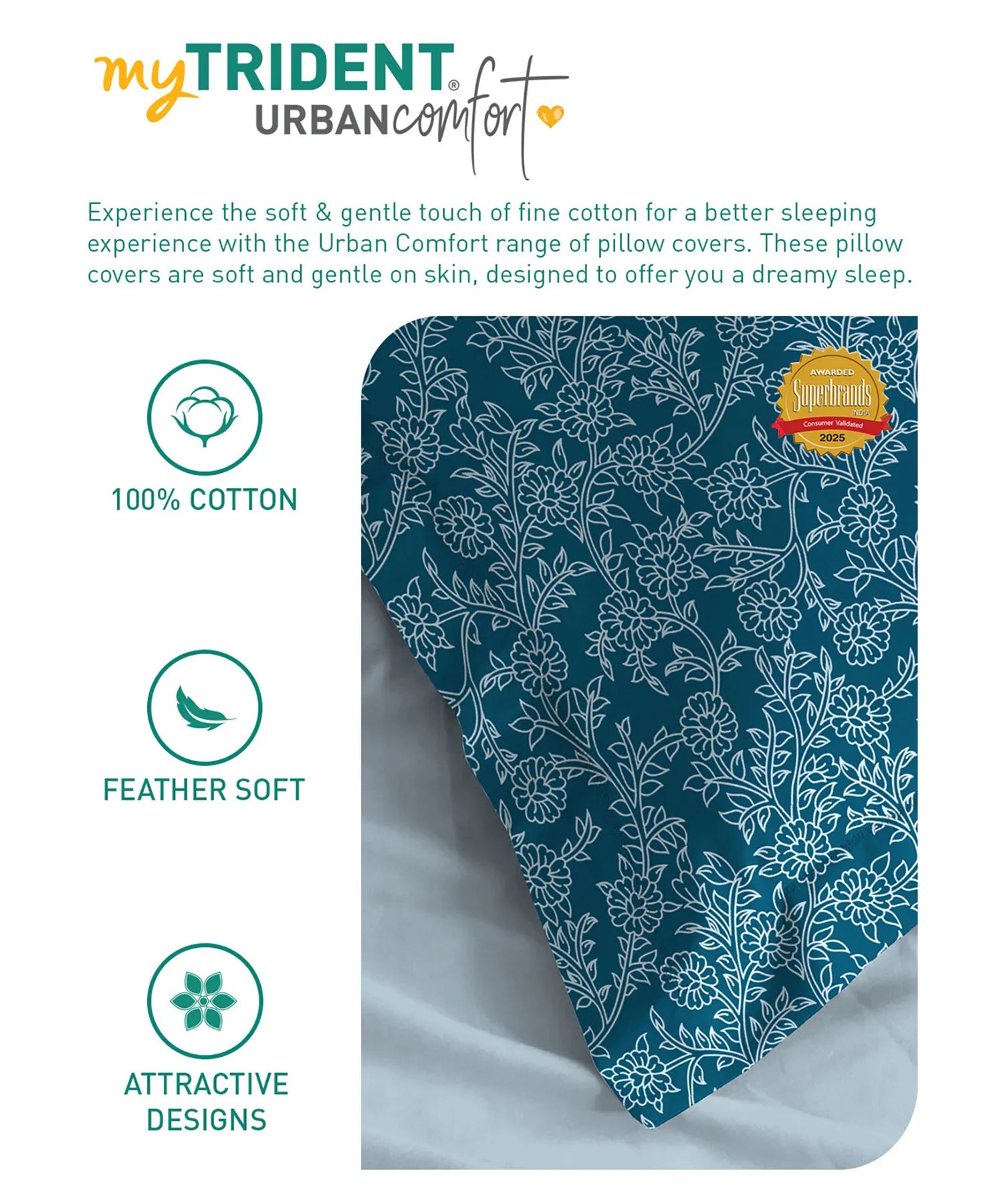 Urban Comfort Pillow Covers Set, Desert Garden Blue|144 TC Cotton