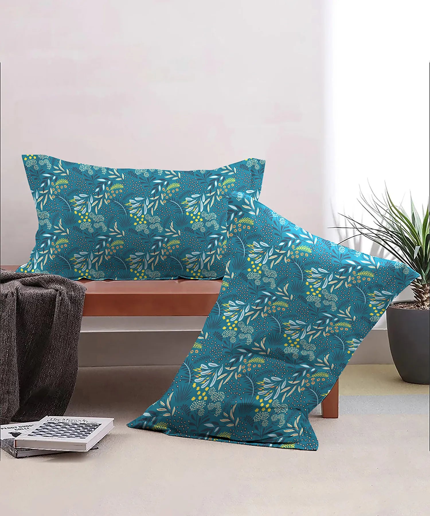 Urban Comfort Pillow Covers Set, Midnight Bloom| 144 TC Cotton