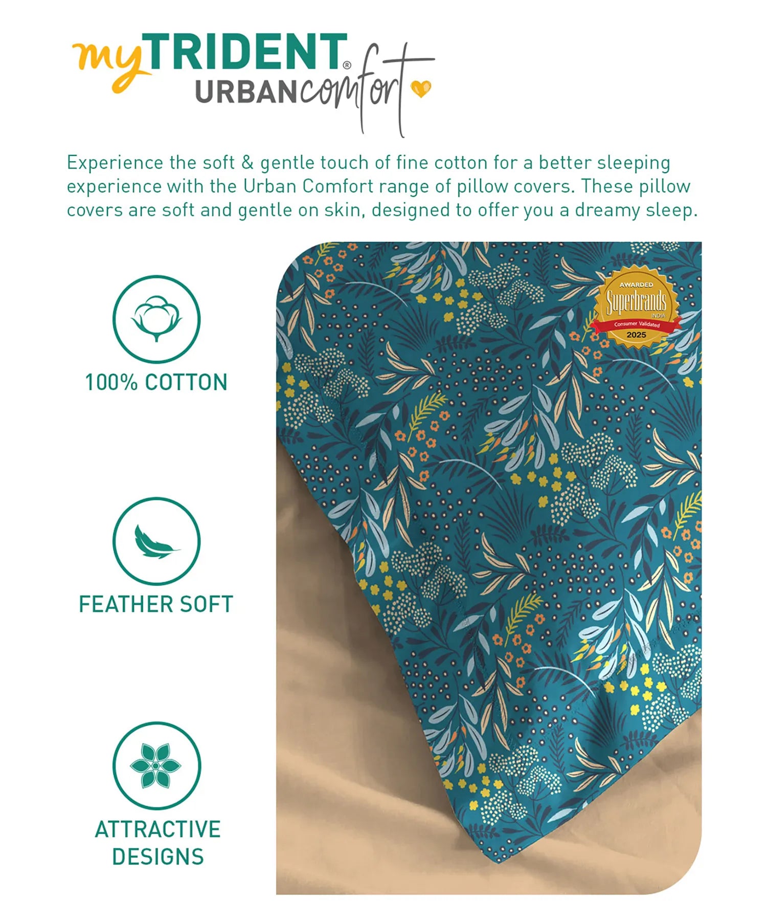 Urban Comfort Pillow Covers Set, Midnight Bloom| 144 TC Cotton