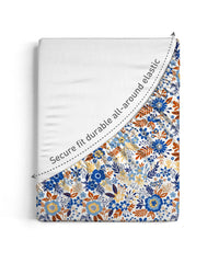 Urban Comfort King Fitted Bedsheet Set, Desert Garden Blue|144 TC Cotton| 2 Pillow Covers