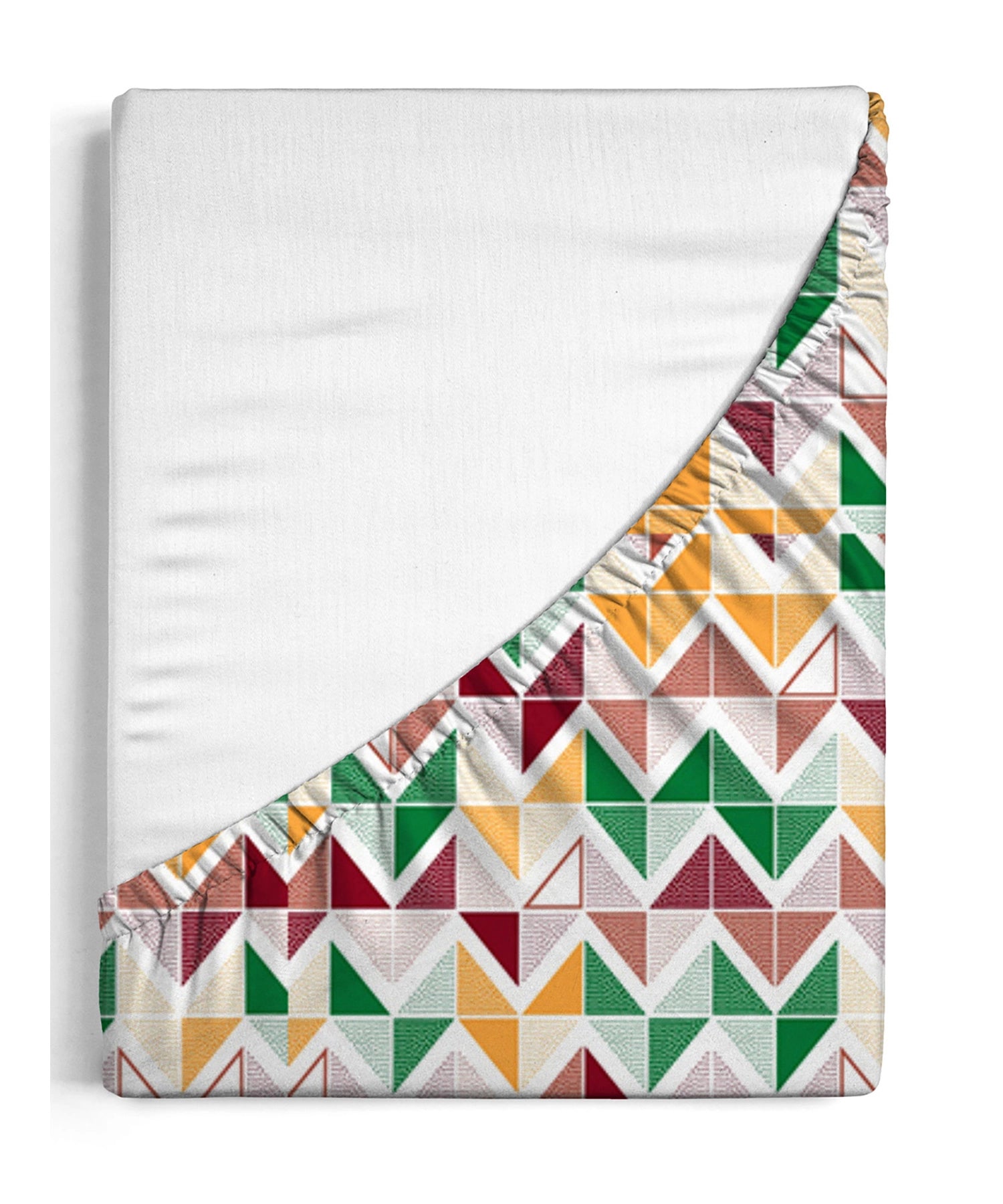 Urban Comfort King Fitted Bedsheet Set, Trippy Triangles Red|144 TC Cotton| 2 Pillow Covers
