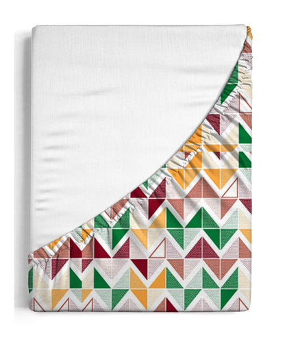 Urban Comfort King Fitted Bedsheet Set, Trippy Triangles Red|144 TC Cotton| 2 Pillow Covers