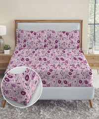 Urban Comfort King Fitted Bedsheet Set, Desert Gardern Pink|144 TC Cotton| 2 Pillow Covers