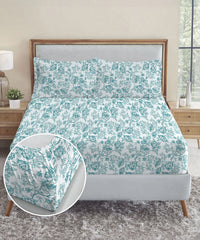 Urban Comfort King Fitted Bedsheet Set, Juliet Blue |144 TC Cotton| 2 Pillow Covers