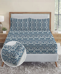 Urban Comfort King Fitted Bedsheet Set, Audrey |144 TC Cotton| 2 Pillow Covers