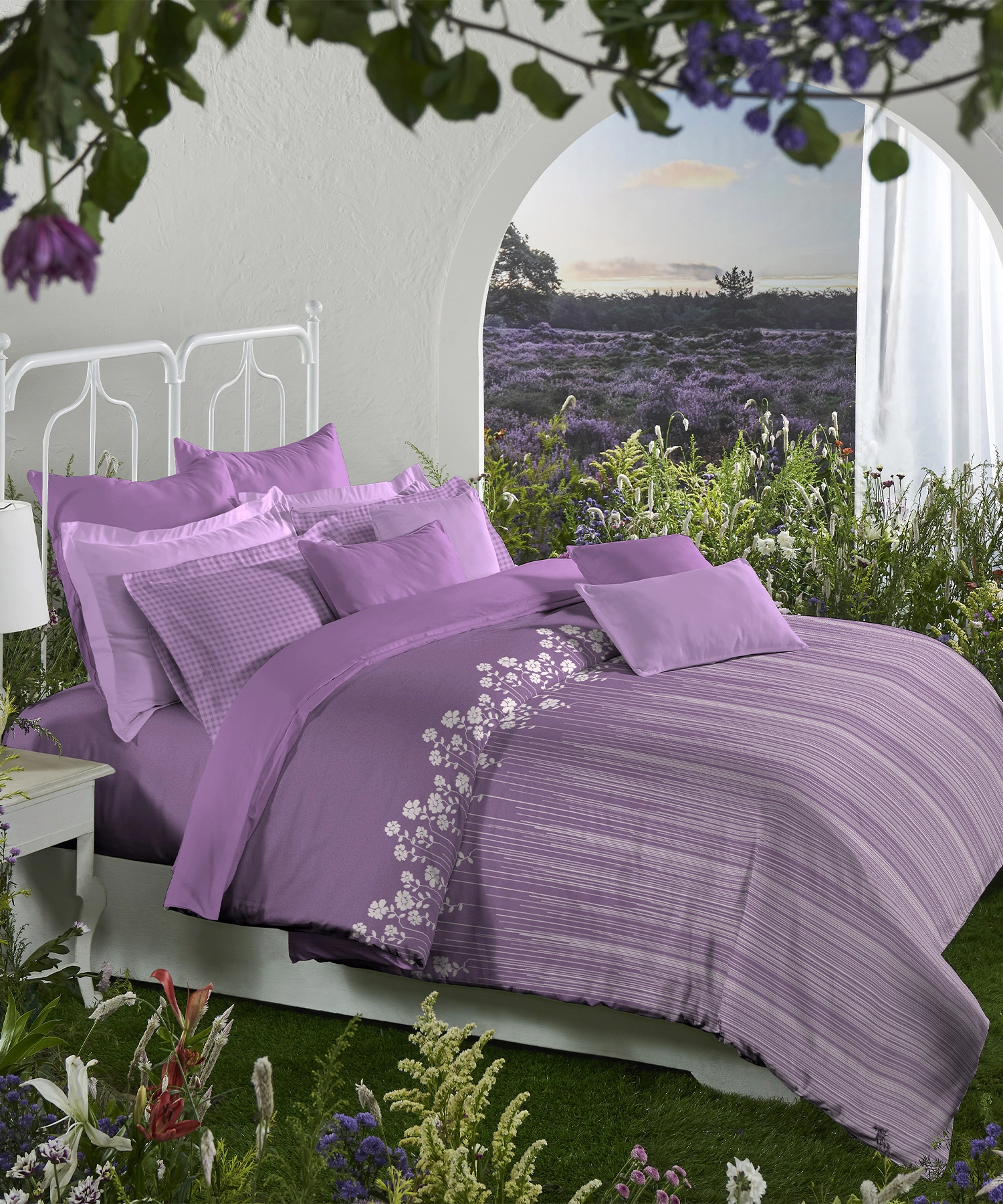 Aroma King Bedsheet Set, Iris Lavender|180 TC Cotton|2 Pillow Covers