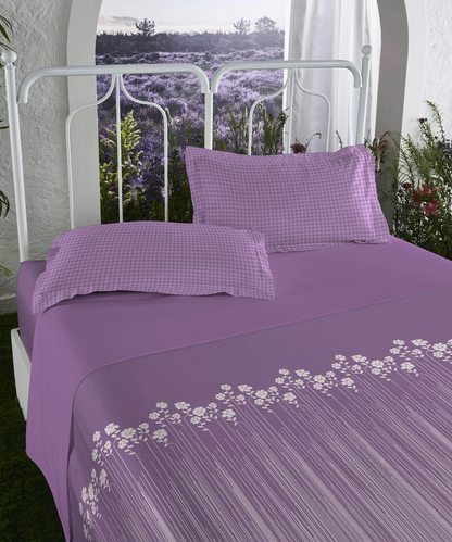 Aroma King Bedsheet Set, Iris Lavender|180 TC Cotton|2 Pillow Covers