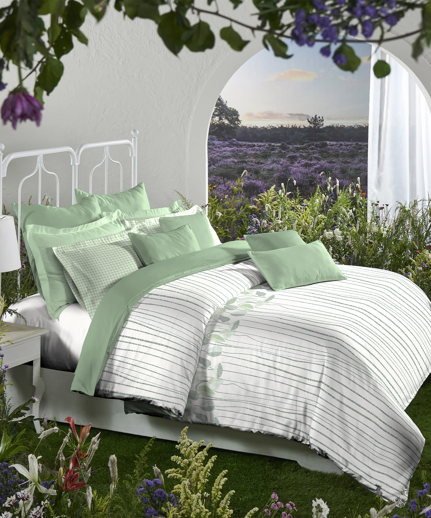 Aroma King Bedsheet Set, Fern Green Apple|180 TC Cotton|2 Pillow Covers