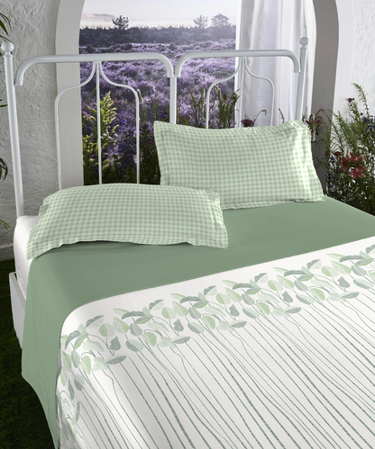 Aroma King Bedsheet Set, Fern Green Apple|180 TC Cotton|2 Pillow Covers