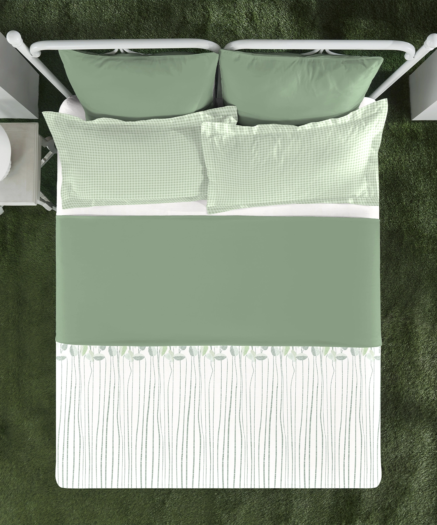 Aroma King Bedsheet Set, Fern Green Apple|180 TC Cotton|2 Pillow Covers