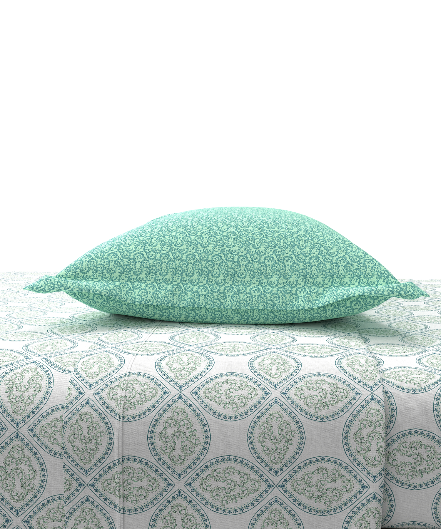 Carnival Ornate Queen Bedsheet, Chaithra Ice Green |144 TC Cotton| 2 Pillow Covers