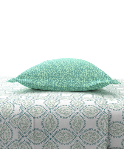 Carnival Ornate Queen Bedsheet, Chaithra Ice Green |144 TC Cotton| 2 Pillow Covers