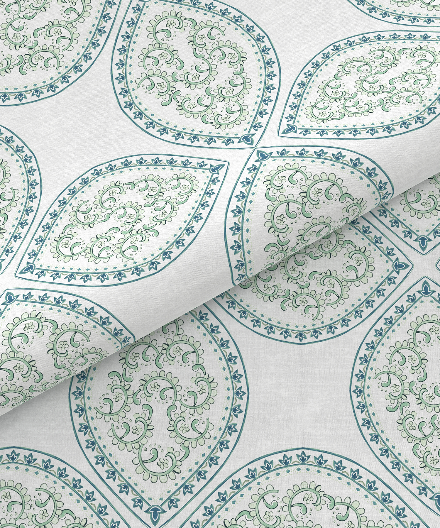 Carnival Ornate Queen Bedsheet, Chaithra Ice Green |144 TC Cotton| 2 Pillow Covers