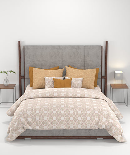 Carnival Ornate Queen Bedsheet, Chaithra Orange |144 TC Cotton| 2 Pillow Covers