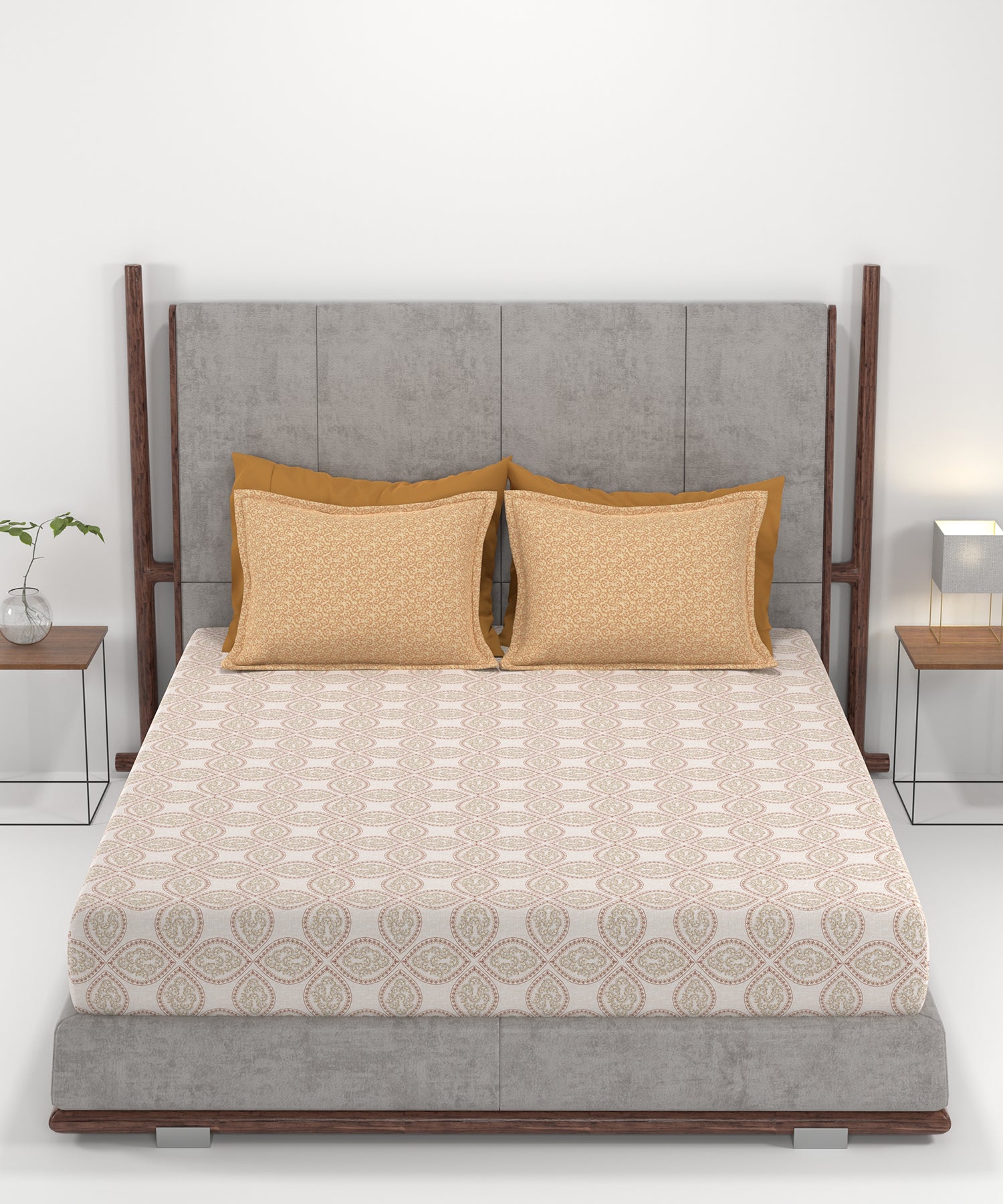 Carnival Ornate Queen Bedsheet, Chaithra Orange |144 TC Cotton| 2 Pillow Covers
