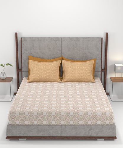 Carnival Ornate Queen Bedsheet, Chaithra Orange |144 TC Cotton| 2 Pillow Covers