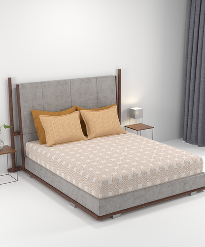 Carnival Ornate Queen Bedsheet, Chaithra Orange |144 TC Cotton| 2 Pillow Covers