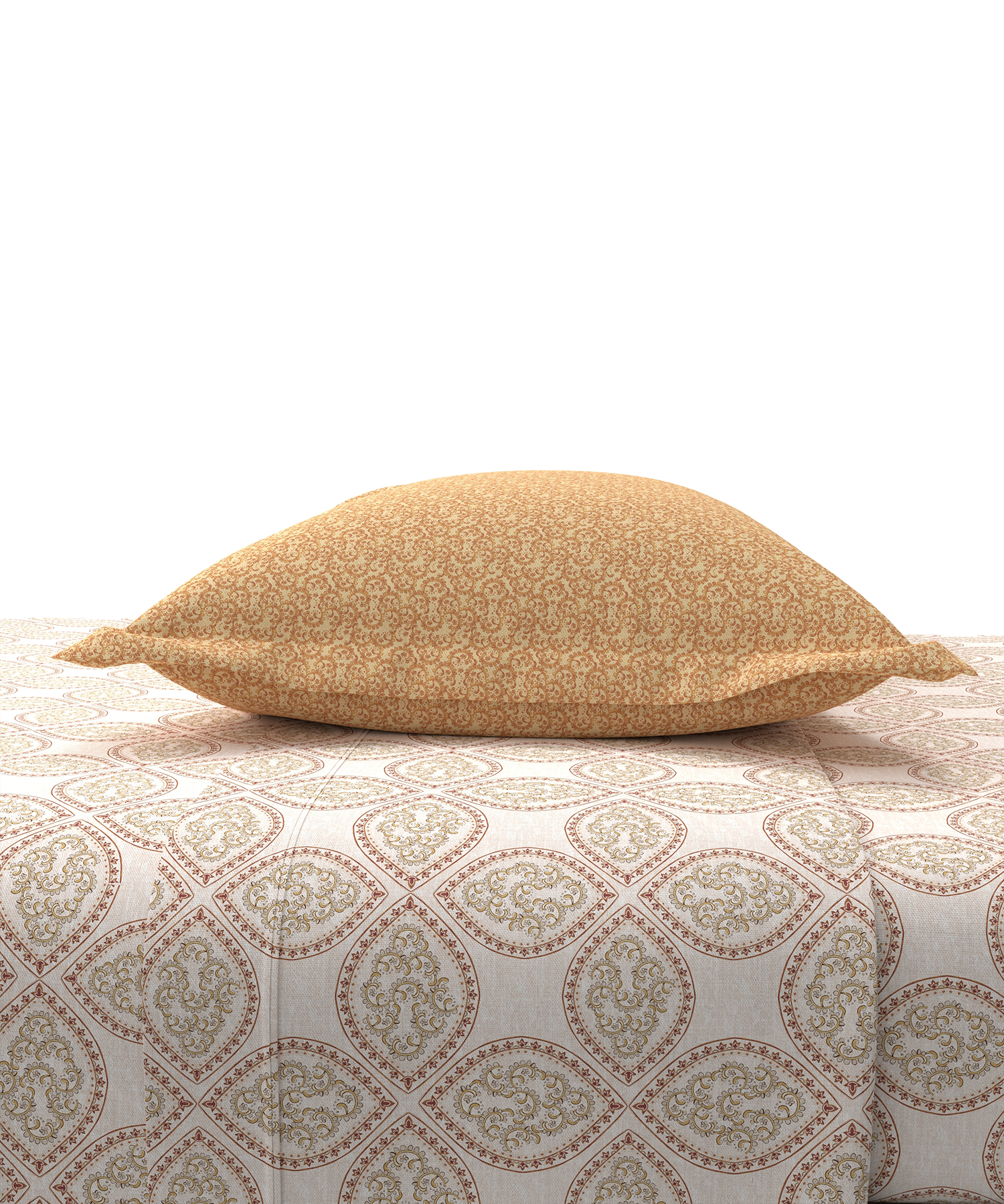 Carnival Ornate Queen Bedsheet, Chaithra Orange |144 TC Cotton| 2 Pillow Covers