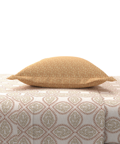 Carnival Ornate Queen Bedsheet, Chaithra Orange |144 TC Cotton| 2 Pillow Covers