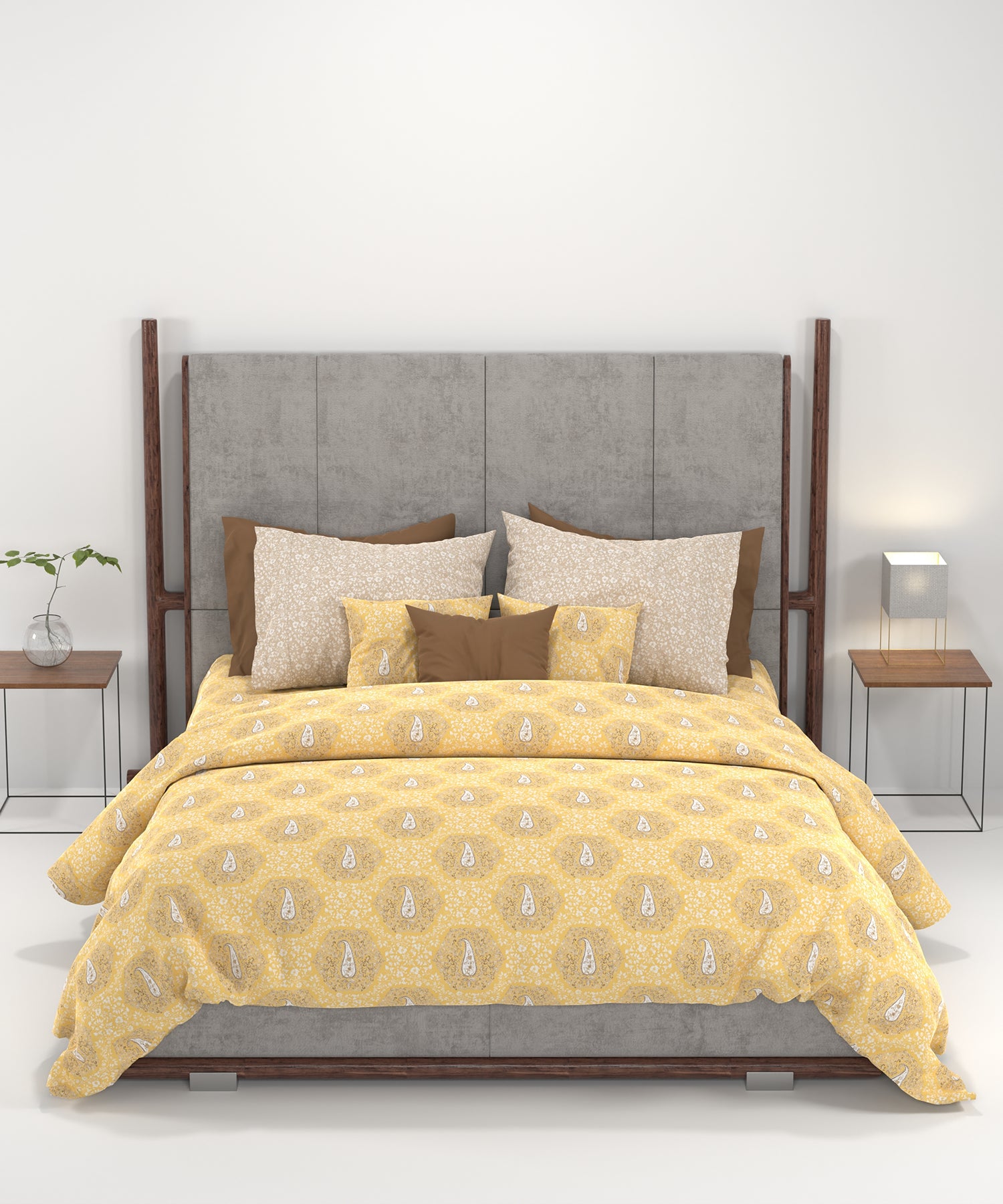 Carnival Ornate Queen Bedsheet, Heer Yellow|144 TC Cotton| 2 Pillow Covers