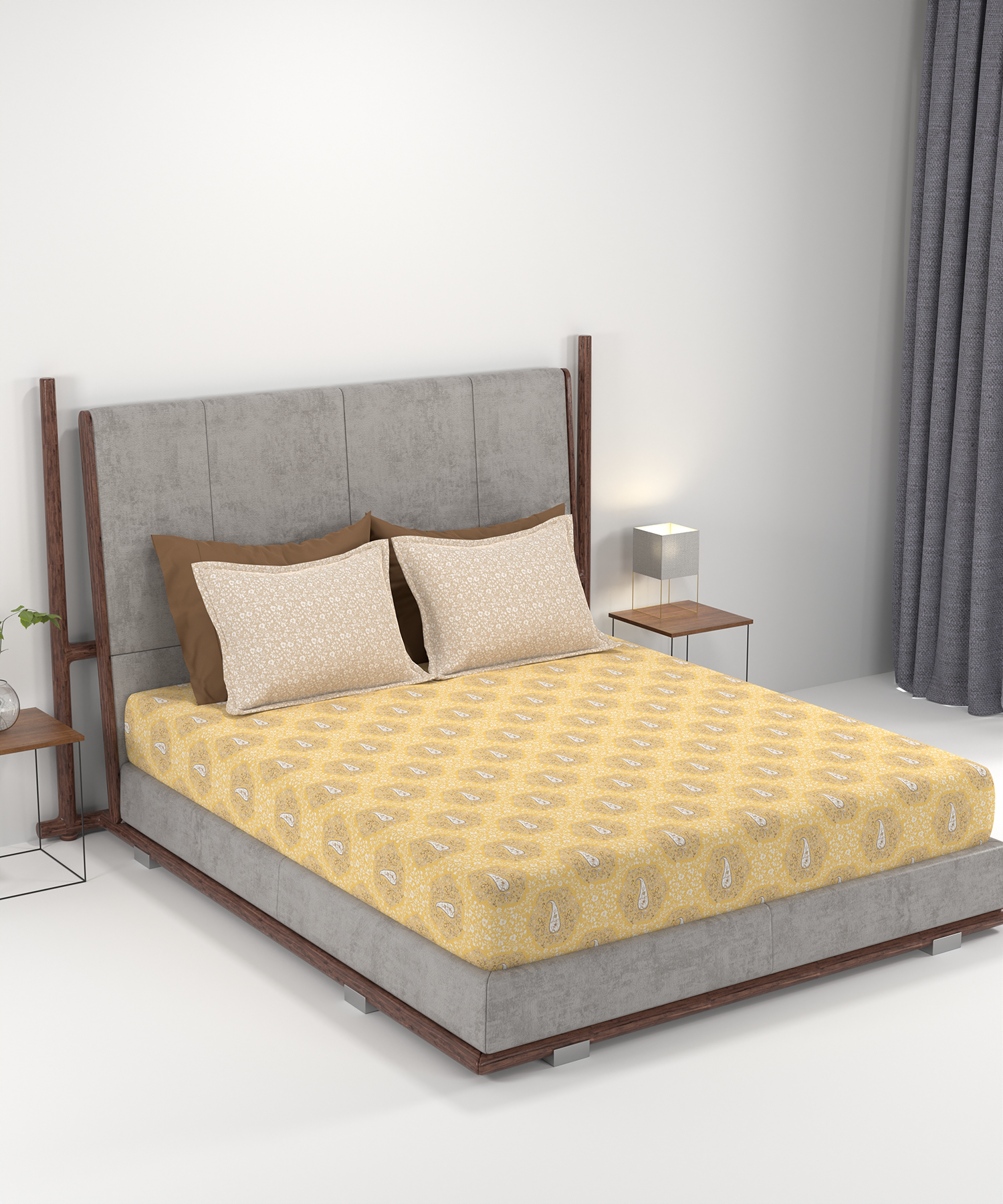 Carnival Ornate Queen Bedsheet, Heer Yellow|144 TC Cotton| 2 Pillow Covers