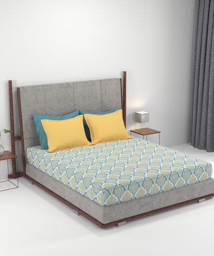 Carnival Ornate Queen Bedsheet, Manohari Cobalt Blue|144 TC Cotton| 2 Pillow Covers