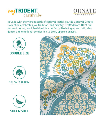 Carnival Ornate Queen Bedsheet, Manohari Cobalt Blue|144 TC Cotton| 2 Pillow Covers