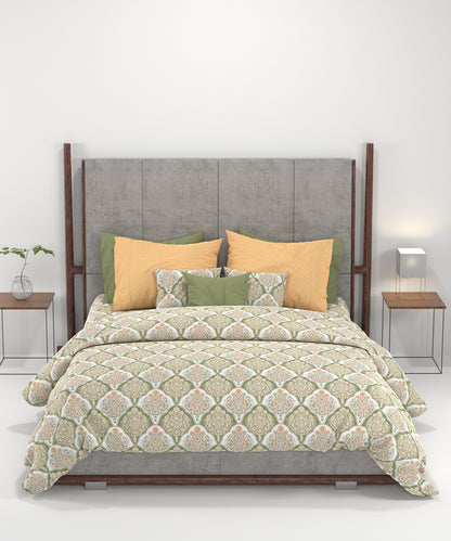 Carnival Ornate Queen Bedsheet, Manohari Sage |144 TC Cotton| 2 Pillow Covers