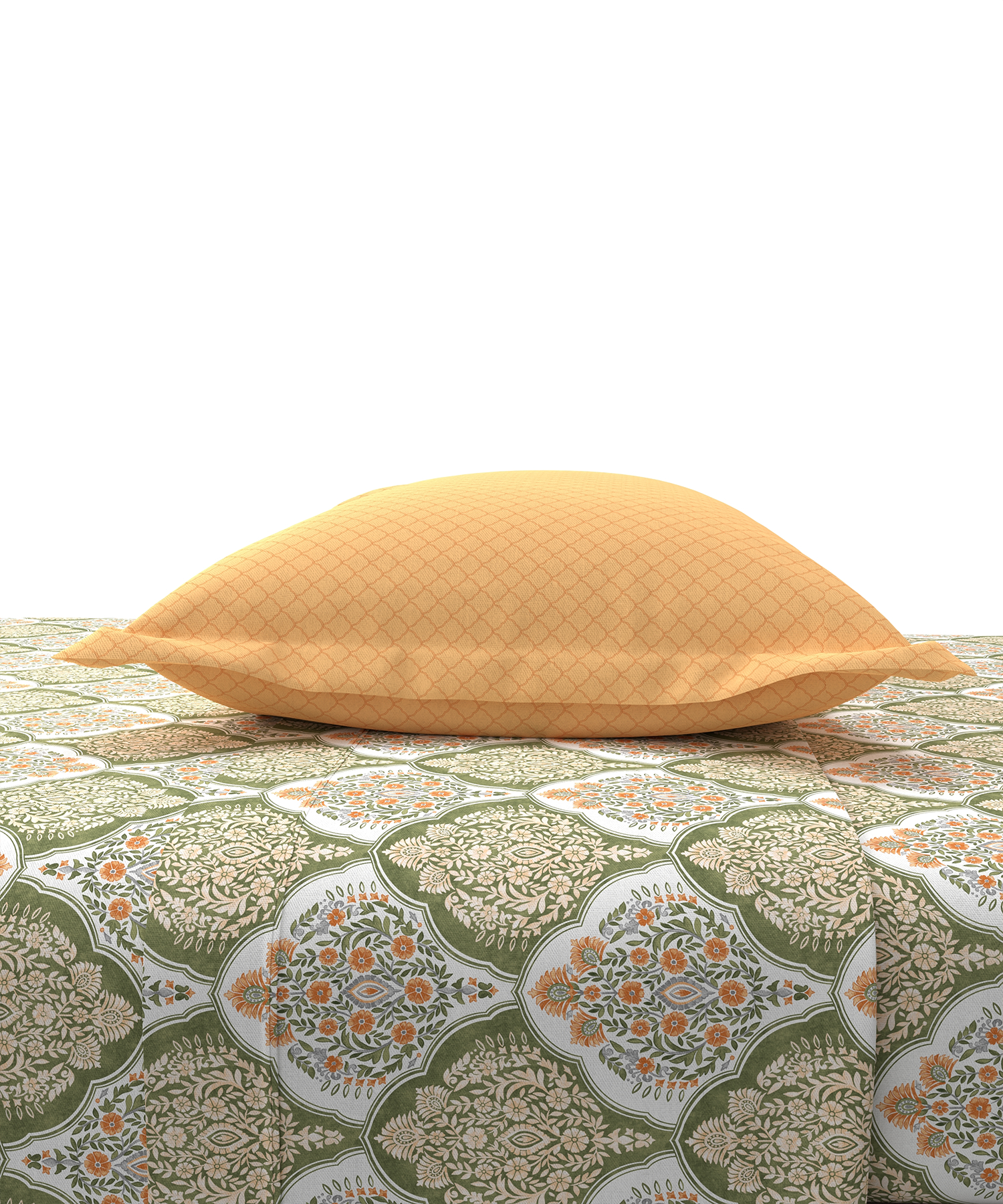 Carnival Ornate Queen Bedsheet, Manohari Sage |144 TC Cotton| 2 Pillow Covers