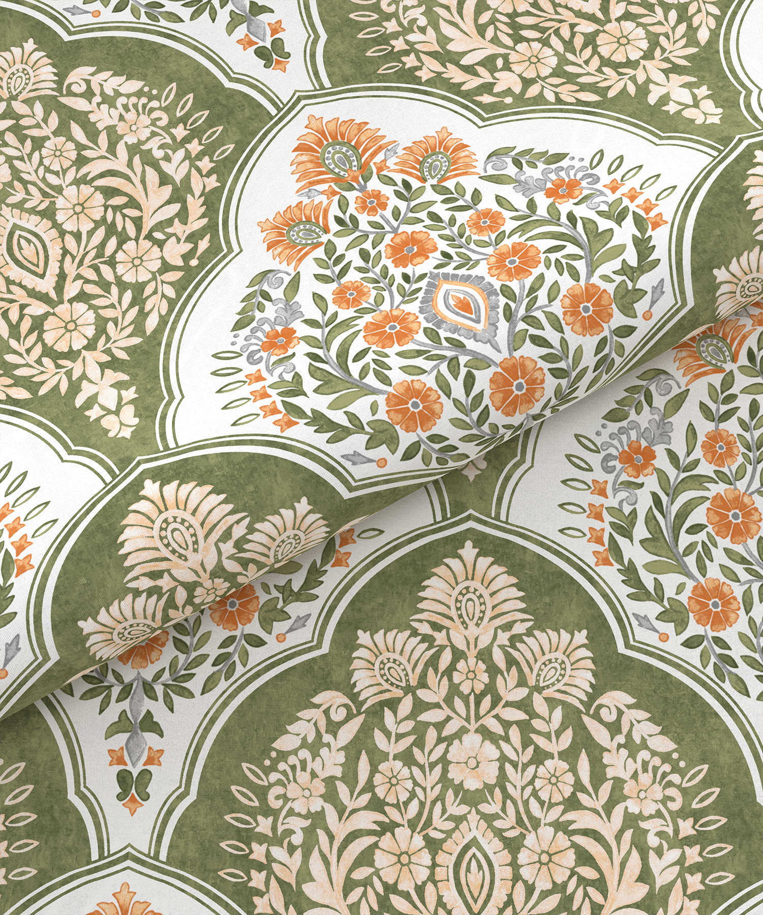 Carnival Ornate Queen Bedsheet, Manohari Sage |144 TC Cotton| 2 Pillow Covers