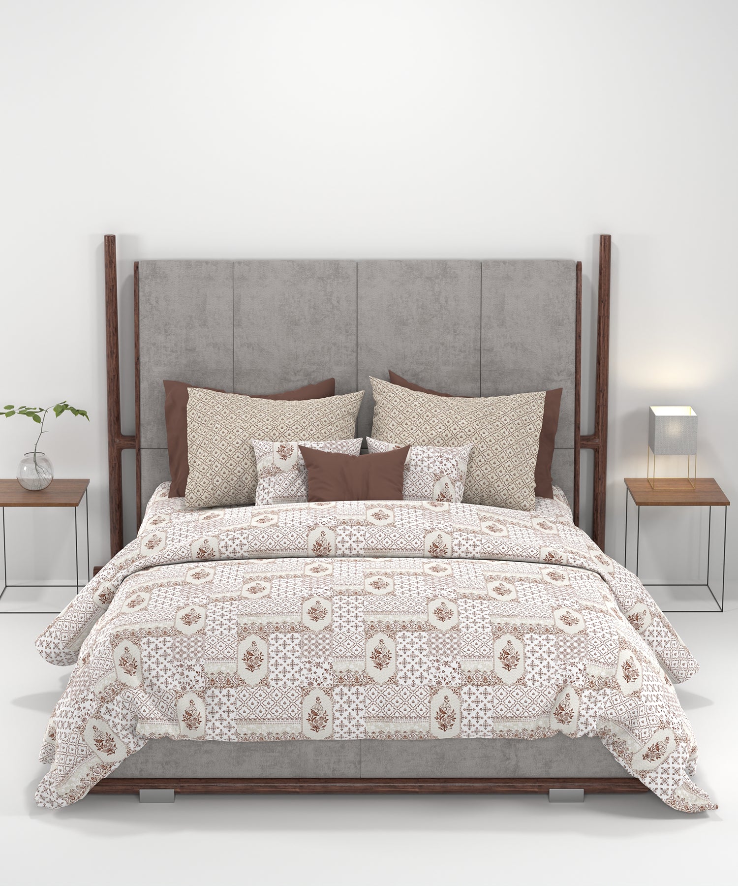 Carnival Ornate Queen Bedsheet, Meera Brown |144 TC Cotton| 2 Pillow Covers