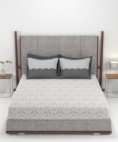 Carnival Ornate Queen Bedsheet, Mehendi Grey |144 TC Cotton| 2 Pillow Covers