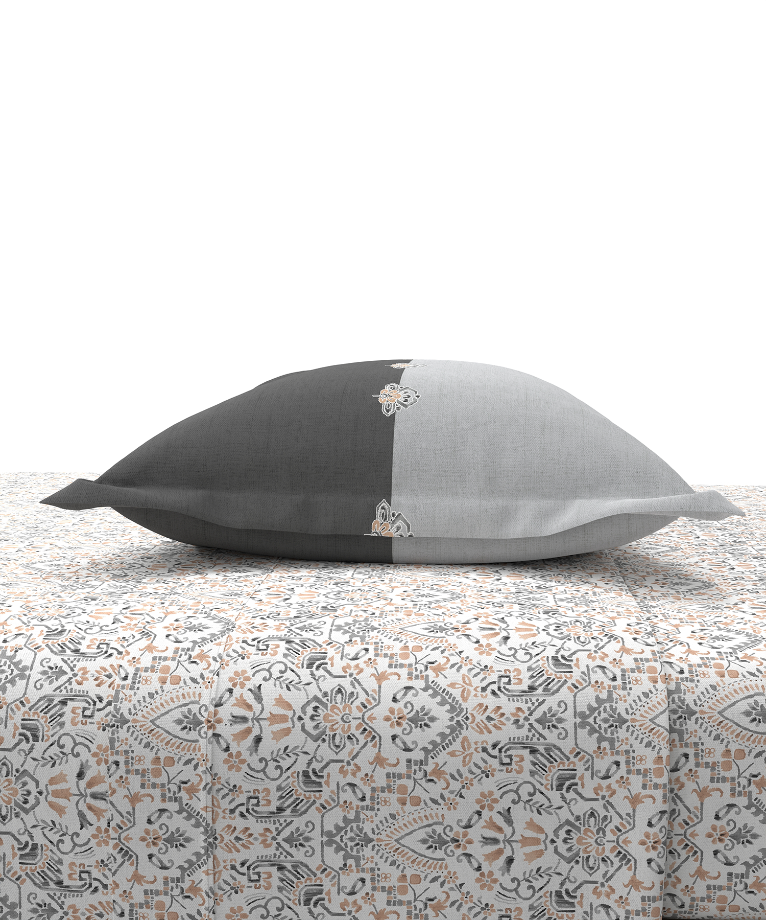 Carnival Ornate Queen Bedsheet, Mehendi Grey |144 TC Cotton| 2 Pillow Covers
