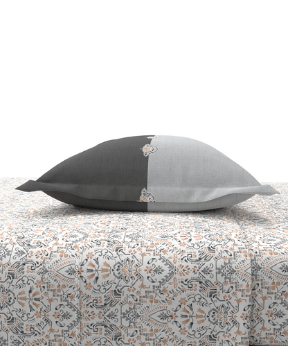 Carnival Ornate Queen Bedsheet, Mehendi Grey |144 TC Cotton| 2 Pillow Covers