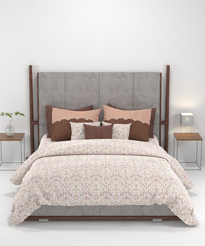Carnival Ornate Queen Bedsheet, Mehendi Rust |144 TC Cotton| 2 Pillow Covers