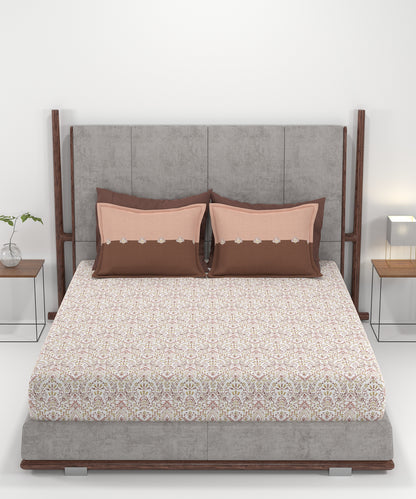 Carnival Ornate Queen Bedsheet, Mehendi Rust |144 TC Cotton| 2 Pillow Covers