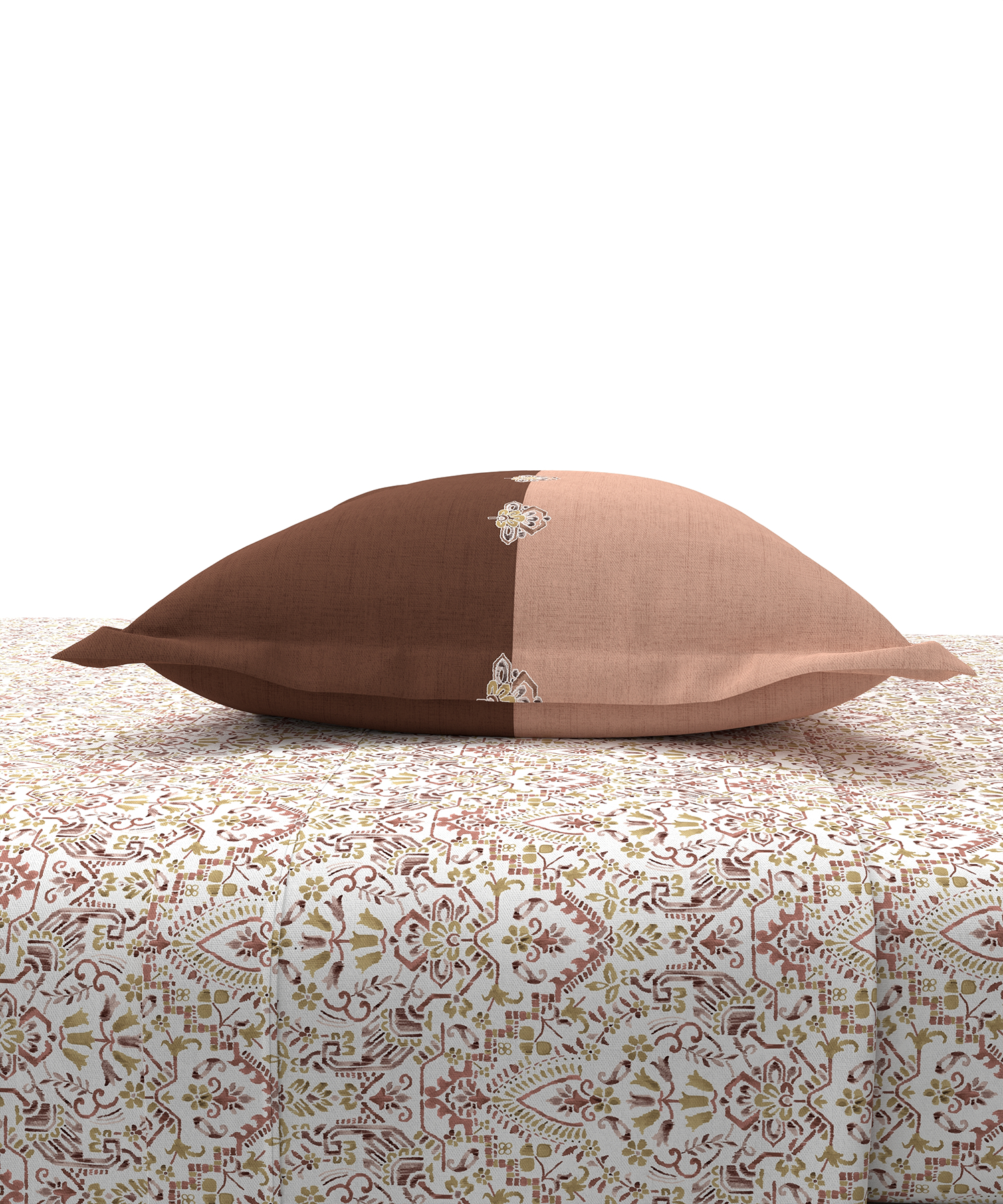 Carnival Ornate Queen Bedsheet, Mehendi Rust |144 TC Cotton| 2 Pillow Covers