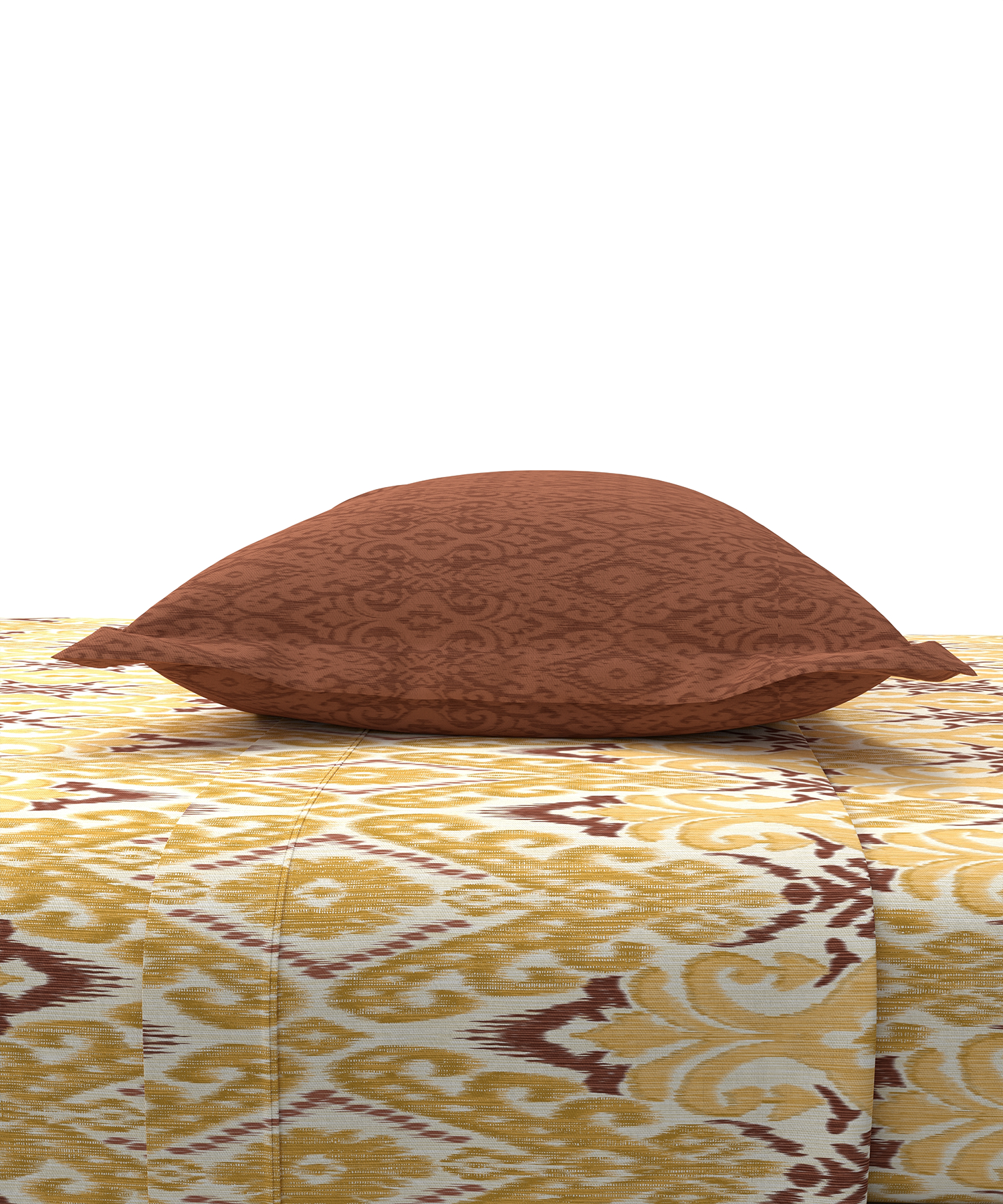 Carnival Ornate Queen Bedsheet, Saaj Mustard |144 TC Cotton| 2 Pillow Covers