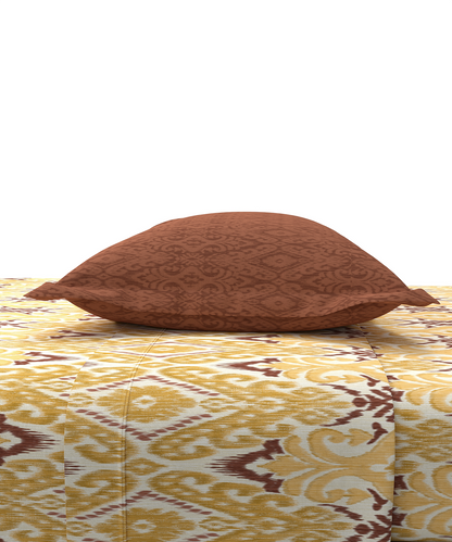 Carnival Ornate Queen Bedsheet, Saaj Mustard |144 TC Cotton| 2 Pillow Covers