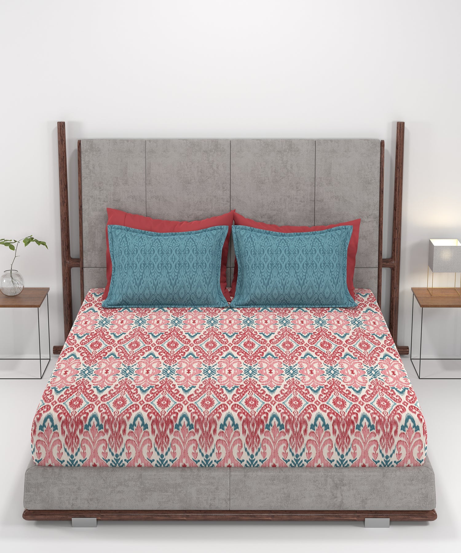 Carnival Ornate Queen Bedsheet, Saaj Red |144 TC Cotton| 2 Pillow Covers