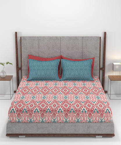 Carnival Ornate Queen Bedsheet, Saaj Red |144 TC Cotton| 2 Pillow Covers