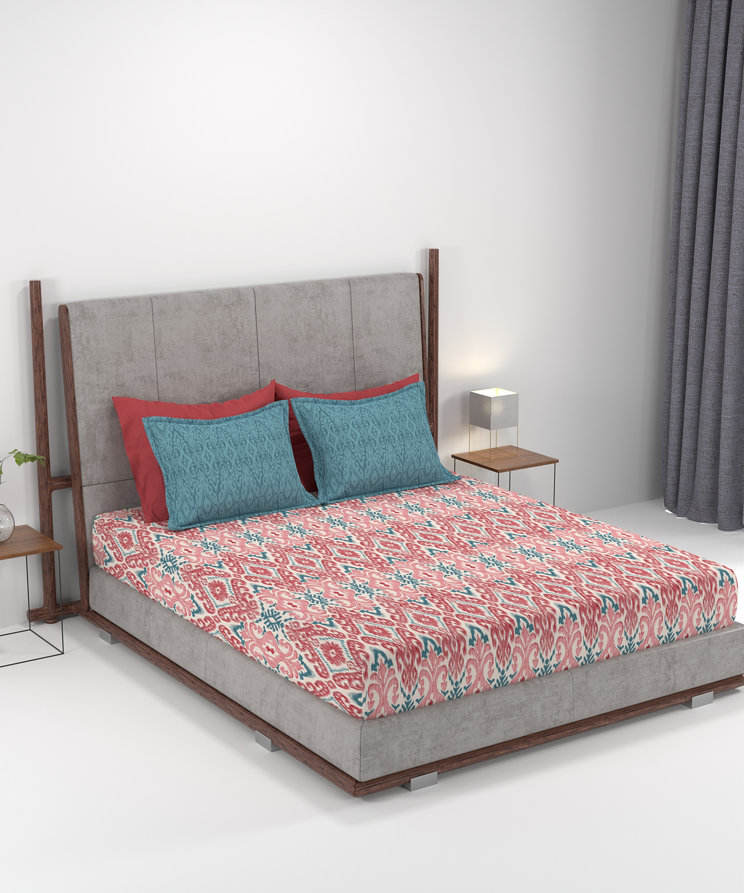 Carnival Ornate Queen Bedsheet, Saaj Red |144 TC Cotton| 2 Pillow Covers