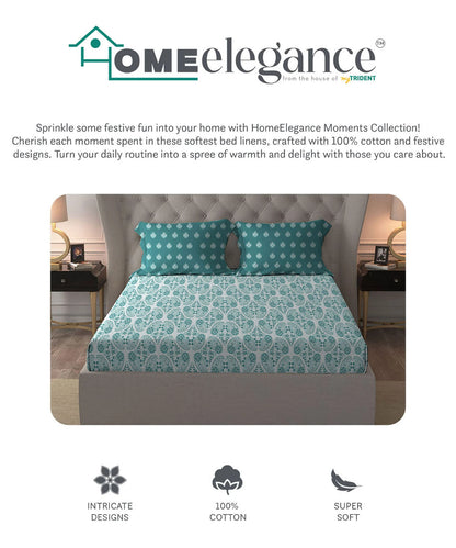 Moments Queen Bedsheet Set, Diana Teal|120 TC Cotton