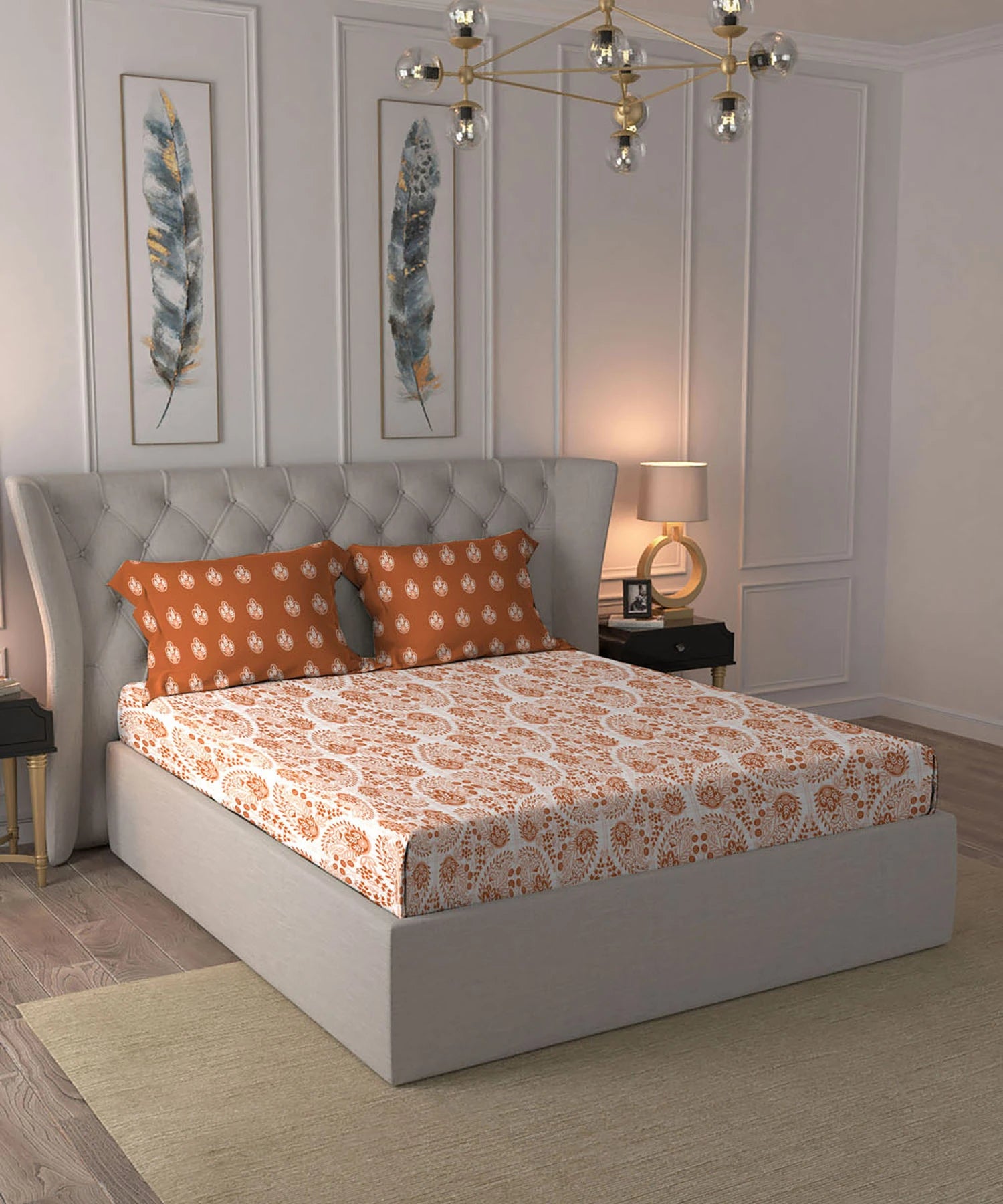 Moments Queen Bedsheet Set, Diana Rust|120 TC Cotton