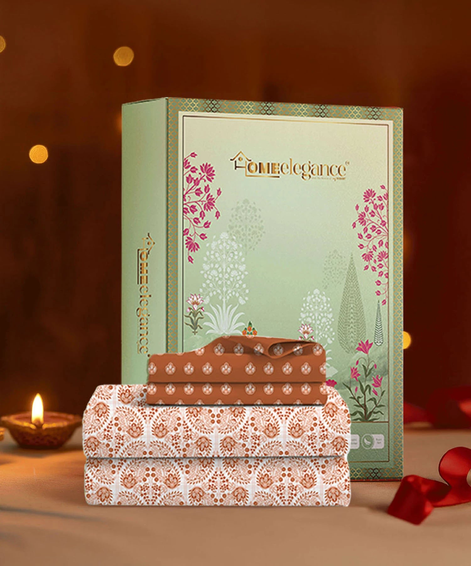 Moments Queen Bedsheet Set, Diana Rust|120 TC Cotton