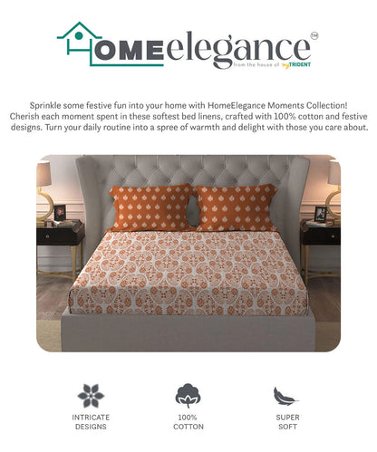 Moments Queen Bedsheet Set, Diana Rust|120 TC Cotton