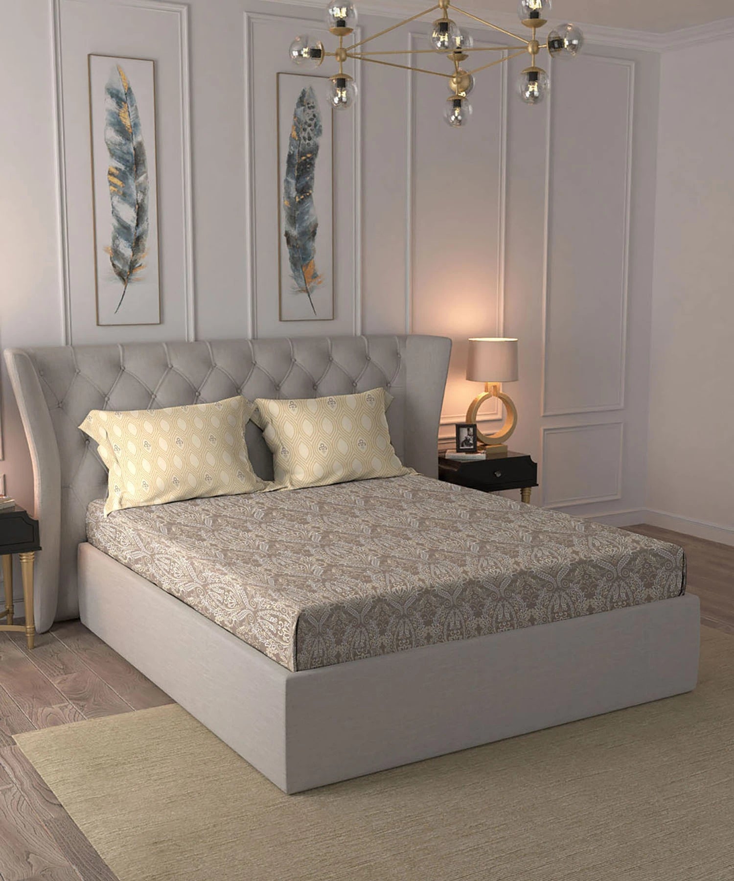 Moments Queen Bedsheet Set,Irene Mocha |120 TC Cotton