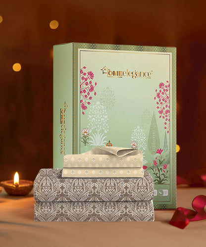 Moments Queen Bedsheet Set,Irene Mocha |120 TC Cotton